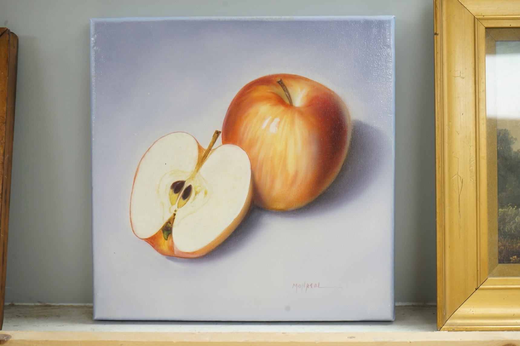 Monreal, pair of Contemporary oils on canvas, Still lifes of apples and pears, 30 x 30cm, unframed